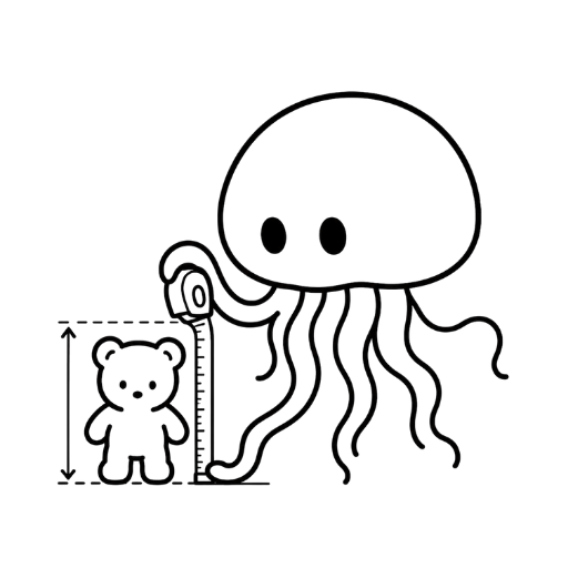 くらげがクマのぬいぐるみの高さを測定しているイラスト