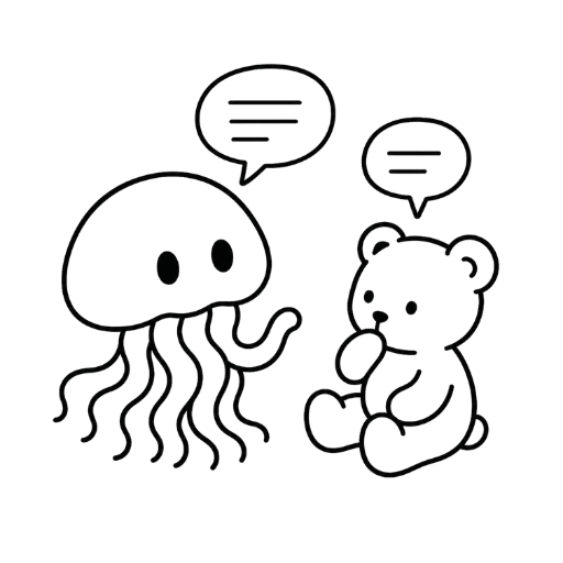 くらげがクマのぬいぐるみと話し合いをしているイラスト